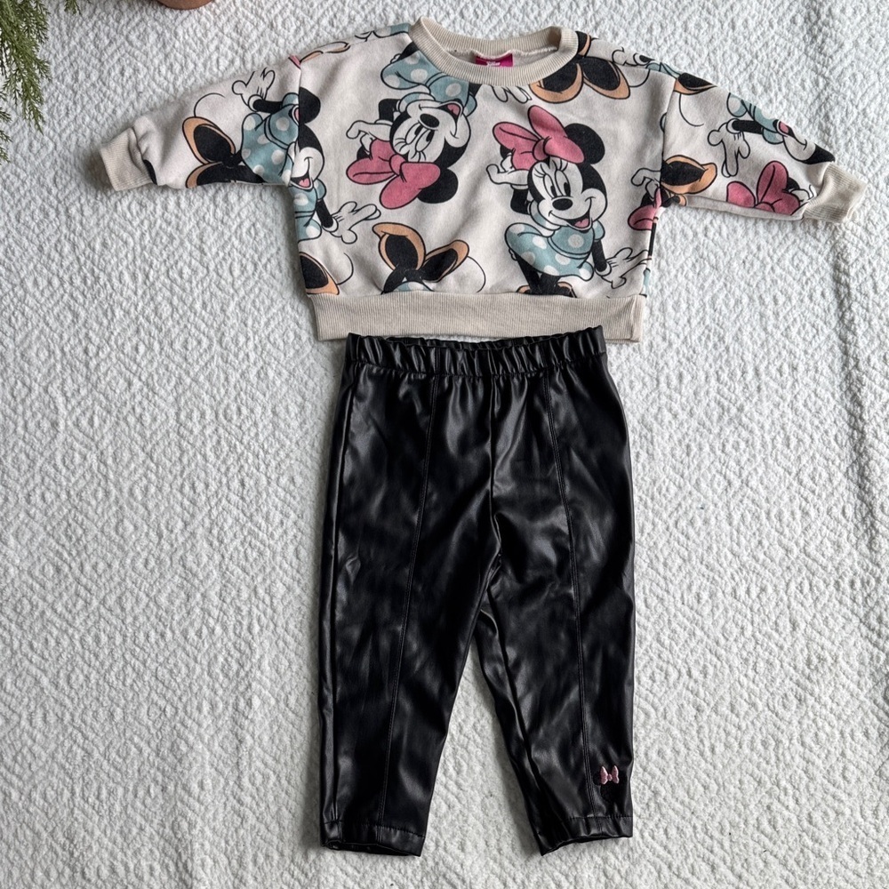 Disney Minnie Mouse Toddler Girl’s Fleece Sweatshirt and faux leather leggings